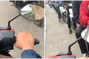 Potret gang senggol mepet selokan jadi jalanan dua arah pengendara motor, kepleset dikit autonyebur