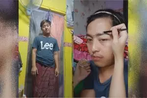 Suami rela di-makeup istri yang sedang belajar jadi MUA, 9 transformasinya cantik manglingi pol
