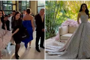 9 Potret detail gaun Chen Giovani menantu Hotman Paris seberat 40 kg, dirancang desainer top dunia