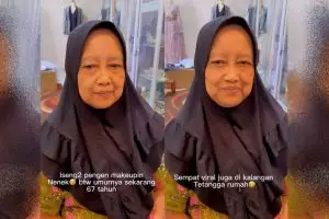 Nenek usia 67 tahun ini dirias cucu hasilnya bak beda orang, bukti makeup bisa sulap wajah jadi muda