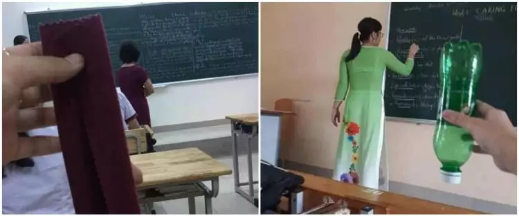 11 Momen kebetulan warna baju guru mirip dengan benda bawaan siswa ini kocak banget