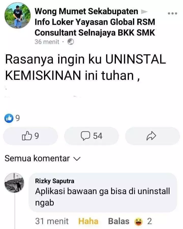 Komen absurd di status Facebook Berbagai sumber