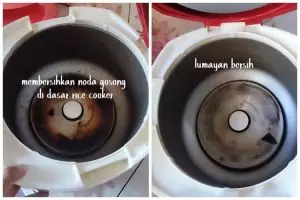 Tak perlu tambahan sitrun, ini cara bersihkan noda gosong di dasar rice cooker pakai 3 bahan dapur