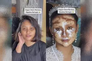 Teknik makeupnya bikin ngeri, wanita sawo matang dirias MUA jadi pengantin bold ini malah mirip Aurel