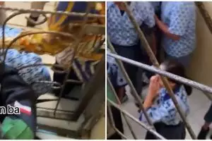 Momen apes kepala siswi SMK tersangkut pagar sekolah ini bikin tepuk jidat, efek kelakuan absurd