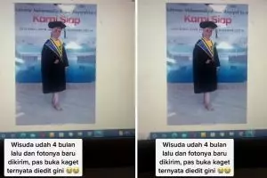Wanita ini kaget lihat foto wisuda sendiri, 11 potret hasil editannya 'diluar prediksi BMKG'