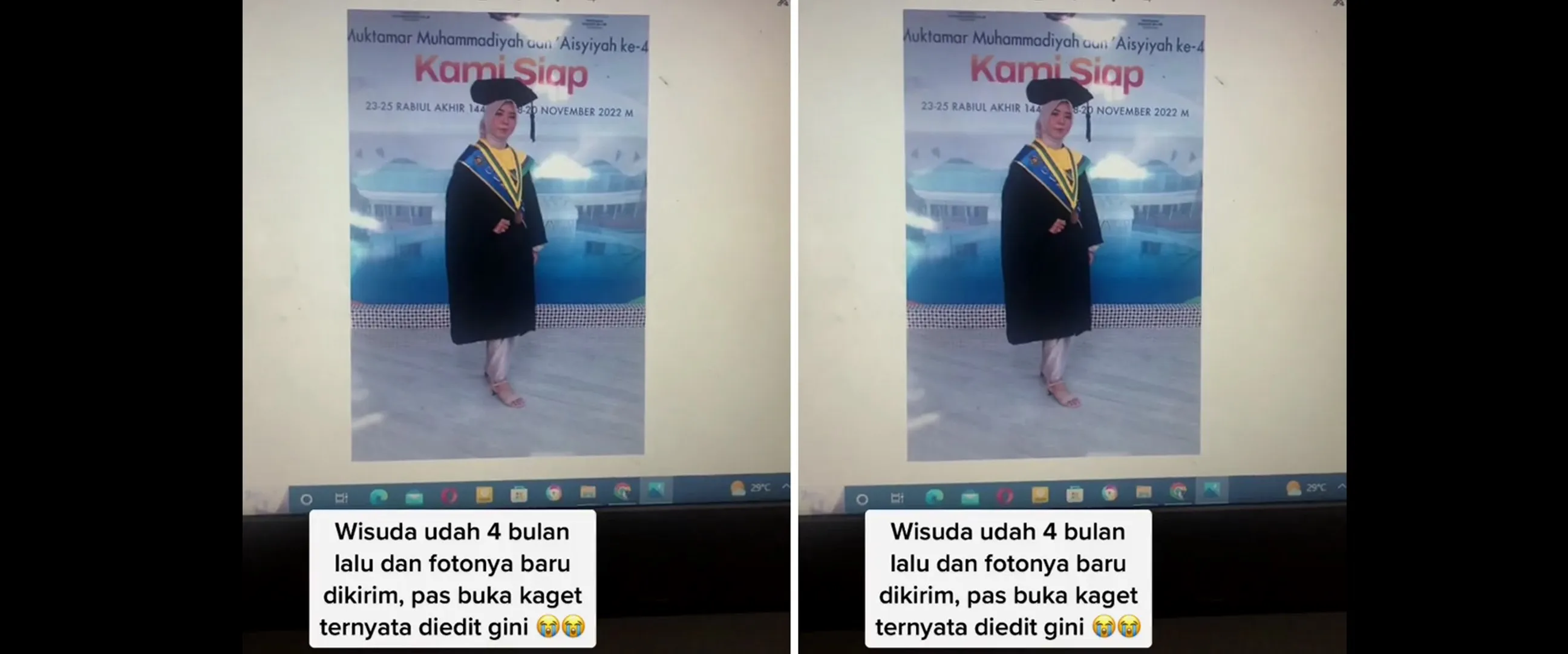 Wanita ini kaget lihat foto wisuda sendiri, 11 potret hasil editannya 'diluar prediksi BMKG'