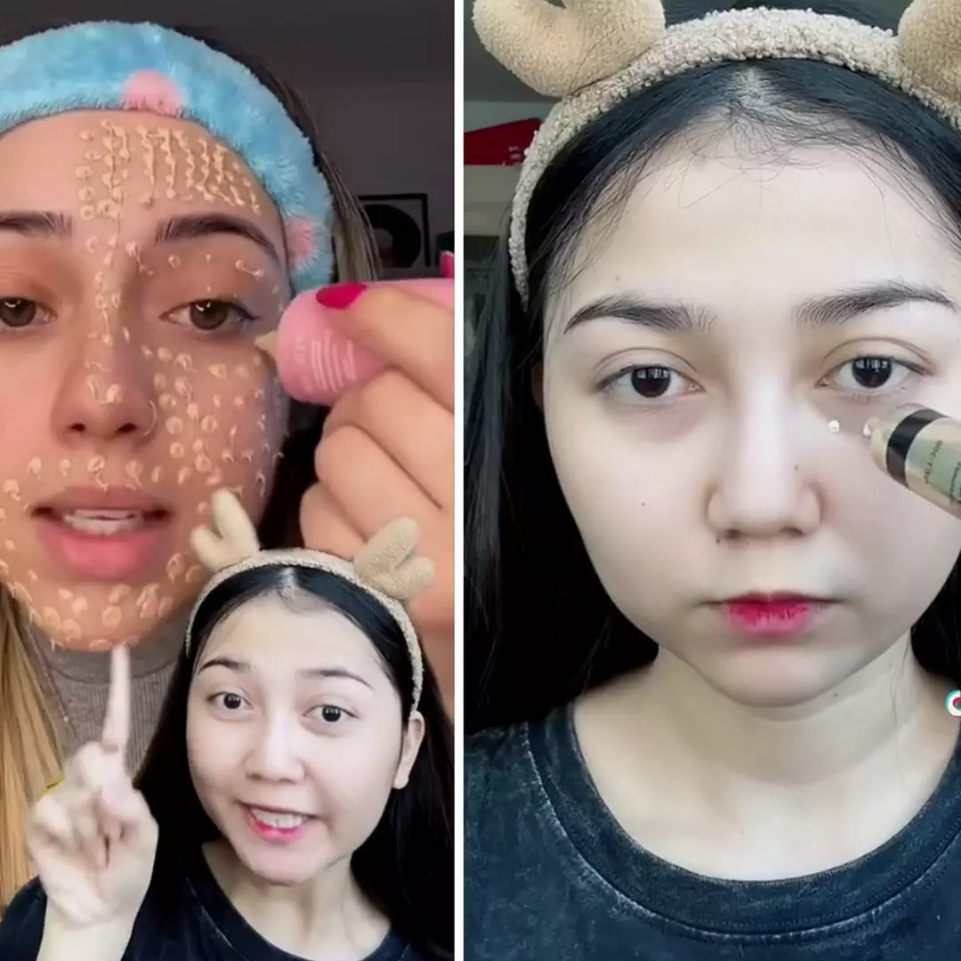 Iseng ikut challenge makeup pakai 500 totol foundation, wanita ini panik wajahnya putih bak diaci