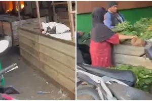 Momen emak-emak belanja saat kebakaran di pasar ini kelewat santai, bikin heran sekaligus ngeri