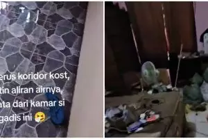 Penampakan miris kamar kos wanita penuh sampah dan genangan air, tuai perdebatan warganet