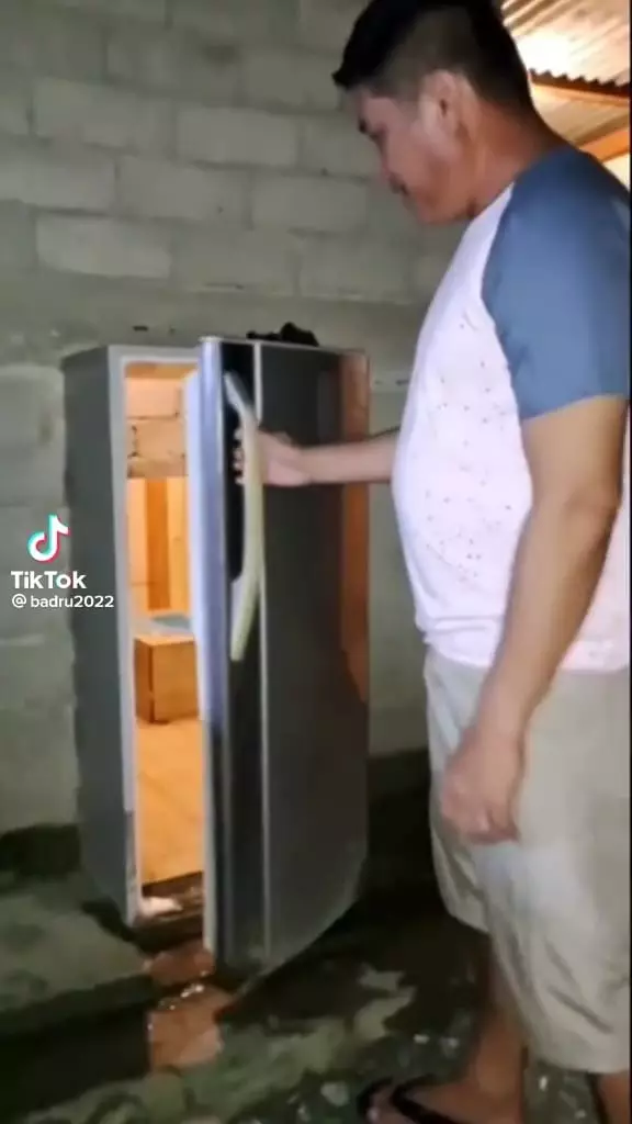 Desain pintu toilet dari kulkas bekas © TikTok Desain pintu toilet dari kulkas bekas © TikTok