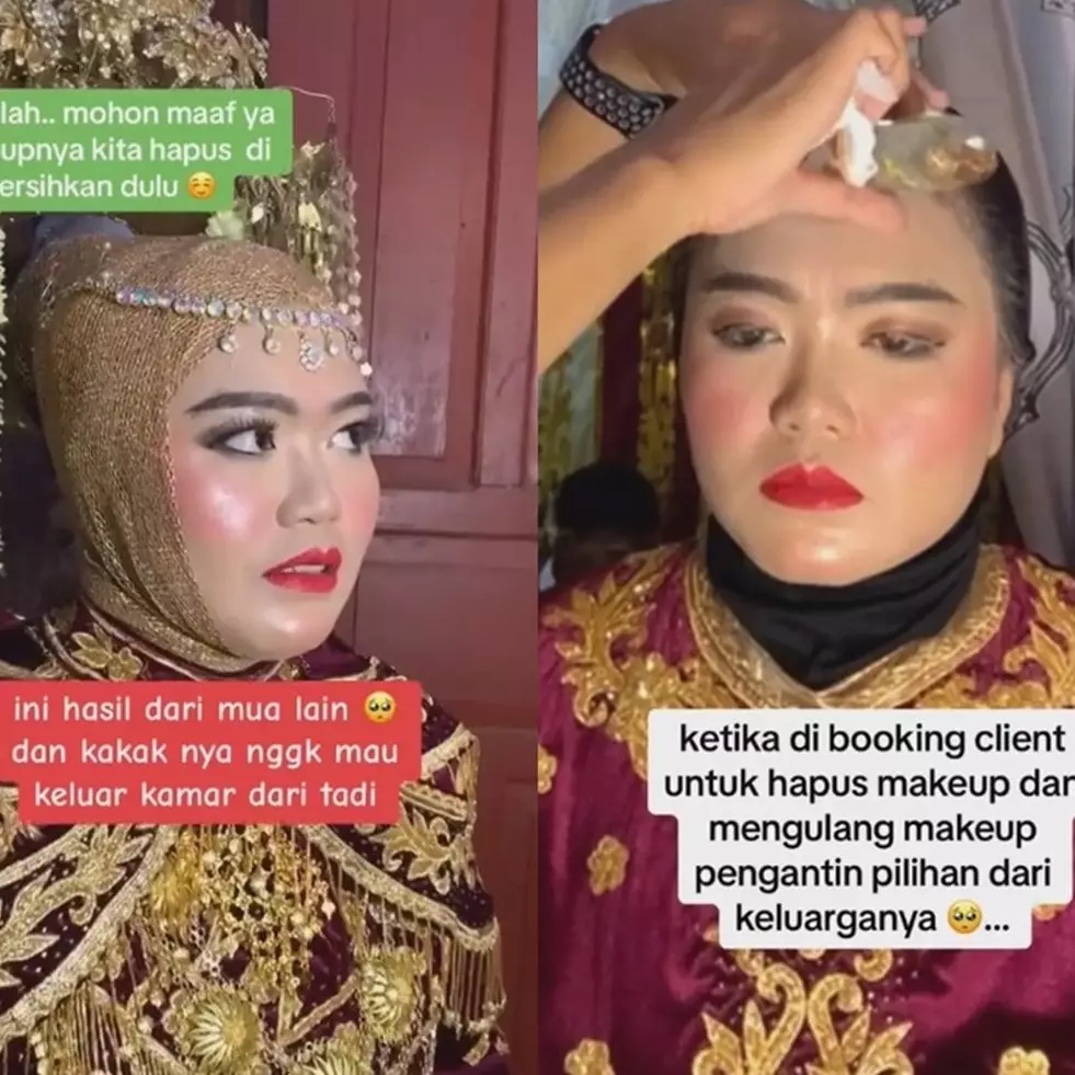 Pengantin ngambek ogah ke pelaminan gegara jelek, MUA ini makeup ulang jadi manglingi dalam sekejap