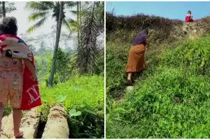Gegara kekeringan, begini momen ibu ajak sang anak menerabas hutan hingga sungai demi bisa mandi