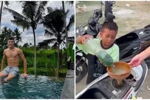 Momen lucu pembalap MotoGP 2 Filip Salac beli bensin eceran dilayani bocah Lombok, panggilannya kocak