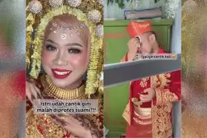 Pengantin ini sudah di-makeup cantik dan manglingi tapi malah diprotes suami, alasannya bikin baper