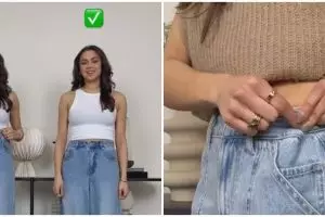 Nggak perlu ke tukang jahit, cara atasi celana jeans kebesaran ini cuma butuh jepit dan ikat rambut