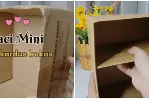 Nggak perlu keluar duit, begini cara bikin rak mini biar meja rias makin rapi cuma modal kardus bekas