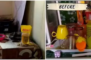 10 Potret makeover dapur kayu cuma pakai stiker ini bikin tempat masak beda 180 derajat