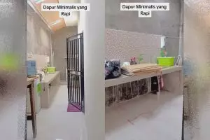 8 Potret dapur mirip gang ini tampak luas usai di-makeover bahkan ada mini bar, hasilnya estetik pol