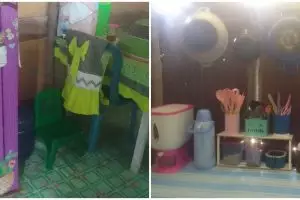 Bukti cinta istri, potret dapur dinding seng di bengkel suami ini meski sederhana tapi homey abis