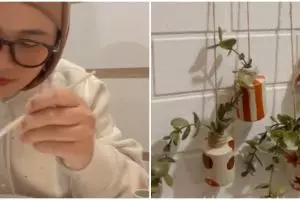 Cuman pakai 1 barang bekas, begini trik mudah bikin gantungan pot estetik untuk hiasan rumah