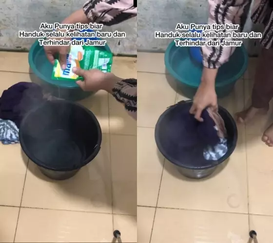 cuci handuk agar bebas dari jamur © TikTok