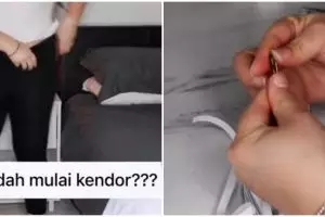 Bukan pakai tali, ini cara mudah akali celana legging yang pinggangnya melar pakai 1 bahan sederhana