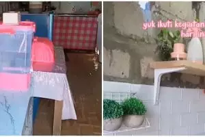 7 Potret dapur dinding batako ekspos penataannya rapi dan antidebu, bikin minat masak meningkat