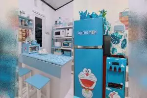 Mewah tak harus mahal, 10 potret dapur biru Doraemon ini estetiknya segar pol bikin masak lebih plong