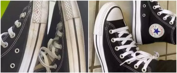 Bukan pakai cuka, ini cara bersihkan sepatu kanvas hitam agar warnanya tak pudar pakai 1 bahan dapur