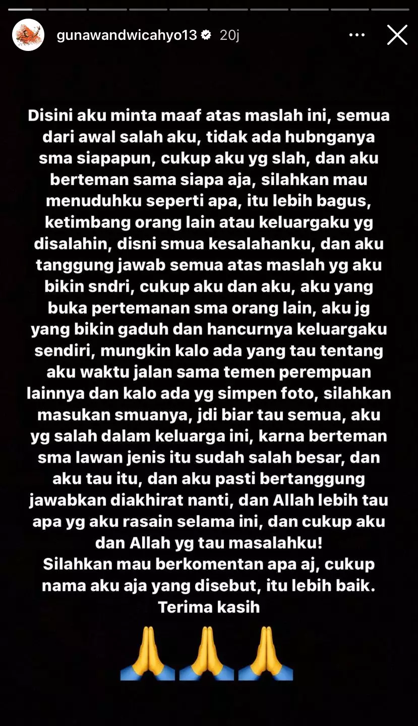 gunawan buka suara soal kasus rumah tangga © instagram