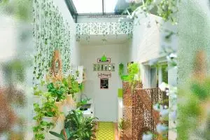 9 Potret dapur segaris tanpa kitchen set ini interiornya berasa masak di taman, suasananya sejuk pol