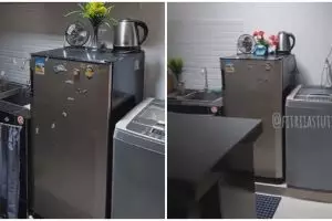 Biarpun simpel, 9 potret dapur mungil pakai mini bar serba monokrom ini estetiknya elegan dan mewah