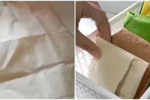 Nggak usah pakai karet, ini cara praktis melipat kantong belanja jadi lebih rapi dan bisa hemat tempat