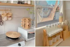 12 Potret dapur mungil bergaya Japandi tampak mewah pakai mini bar, estetiknya bikin mata susah kedip