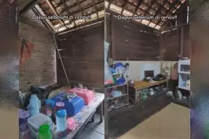 Pria ini renovasi dapur dinding papan sederhana sang ibu, meski nyeleneh tapi bikin betah masak