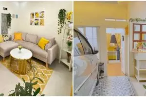 10 Potret ruang tamu outdoor rumah subsidi menyatu dengan garasi ini elegan dengan paduan warna kuning