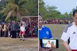 Momen Jokowi jadi kiper lawan anak-anak Papua, kaki mulus sang presiden bikin salah fokus