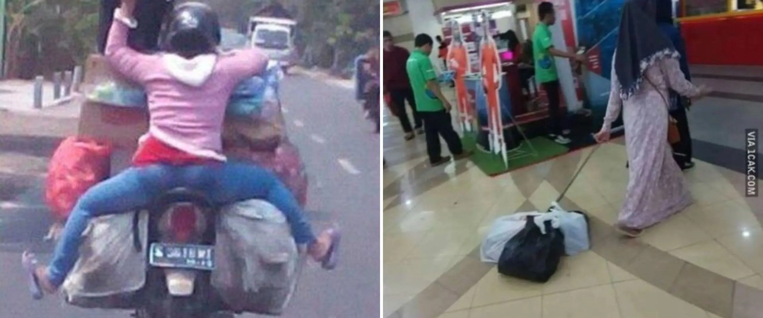11 Potret kocak cara emak-emak bawa barang belanjaan ini nyeleneh pol, ada-ada aja gayanya