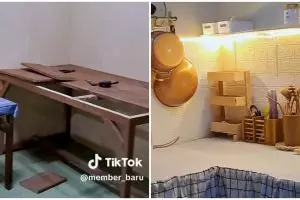 Bukan dicor pakai semen, 11 potret makeover dapur gunakan meja kayu ini hasilnya nggak kalah keren