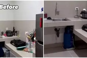 11 Potret dapur 2 x 2,5 meter direnovasi ala Japandi ini solusi buat ruang minim penyimpanan