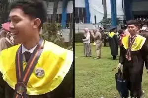 Momen pria dapat buket wisuda tak biasa dari teman, hadiahnya di luar prediksi