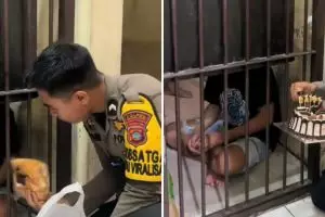 Bak keluarga sendiri, momen polisi rayakan ulang tahun tahanan ini bikin mewek