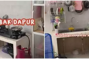 11 Potret dapur berantakan tanpa kitchen set ini dirombak auto mewah pakai mini bar, estetik pol