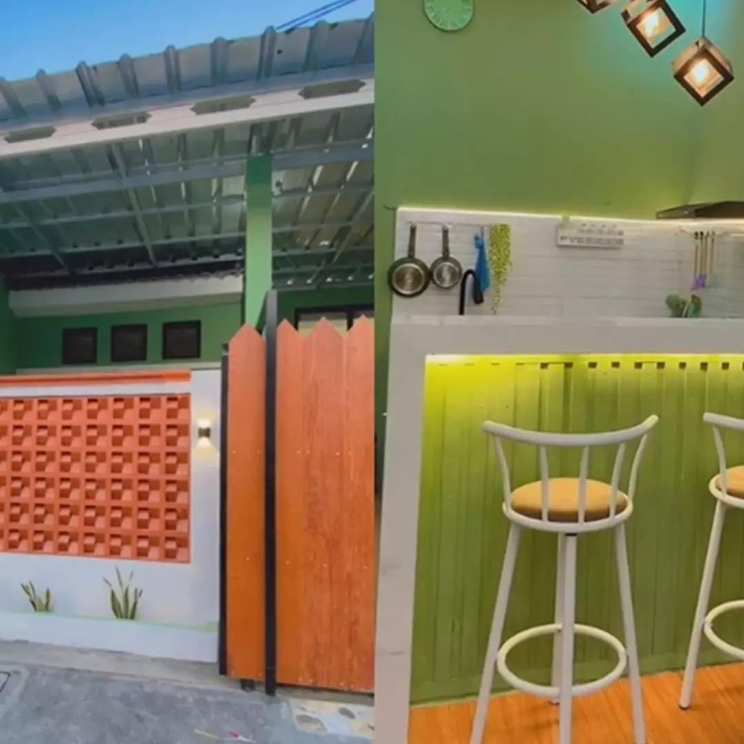 11 Potret dapur mini bar tanpa kitchen set di rumah subsidi ini perpaduan hijaunya tak norak, apik pol