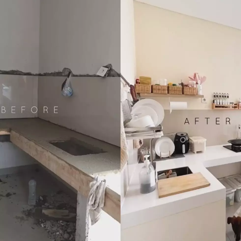 9 Potret dapur tanpa kitchen set ini tak pakai tirai kolong, visualnya bersih dan rapi bikin plong
