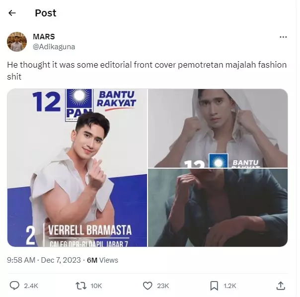 Foto caleg Verrell Bramasta bak pemotretan © Twitter Foto caleg Verrell Bramasta bak pemotretan © Twitter