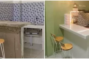 11 Potret dapur mini bar tanpa kitchen set di rumah subsidi warna hijaunya bikin adem, nggak norak