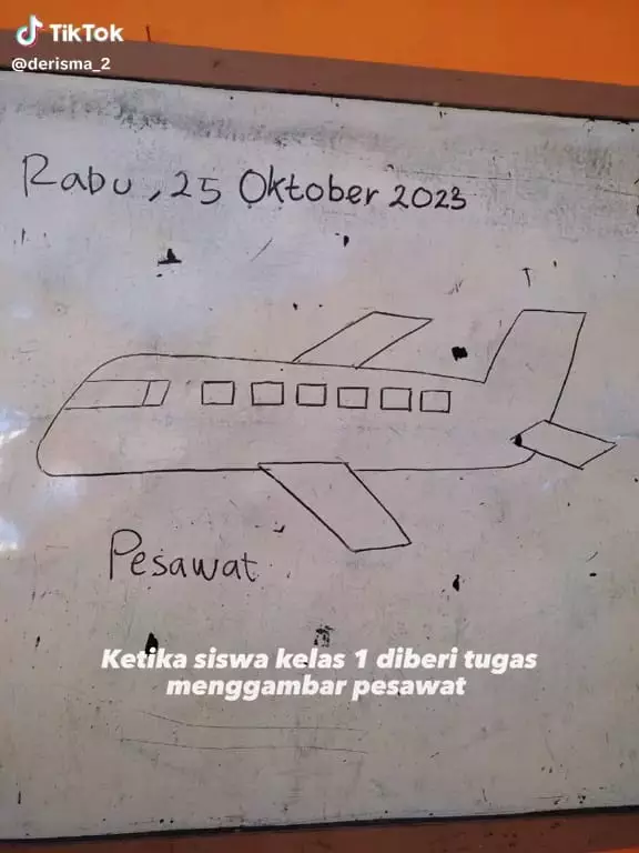 Murid 1 SD gambar pesawat © TikTok Murid 1 SD gambar pesawat © TikTok