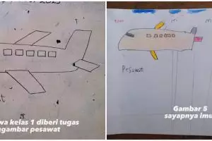 Disuruh gambar pesawat sama guru, 8 hasil karya murid kelas 1 SD ini kreatif diluar dugaan